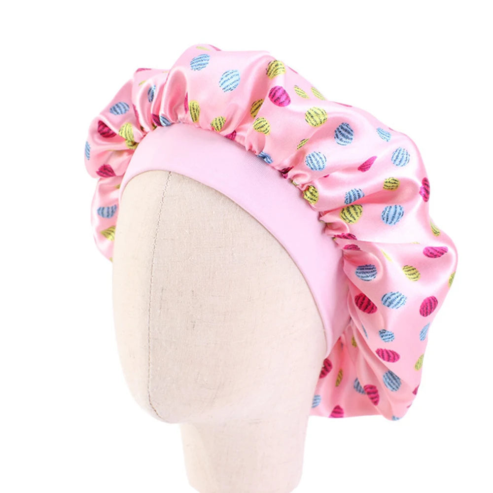 Kids Girls Sleep Cap Floral Print Hair Bonnet Satin Night Sleep Hat Turban Sleeping Hat Children Hair Care Bonnet Nightcap Caps