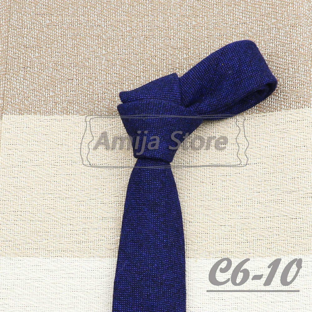 High Quality 100% Wool Tie Slim Solid Red Yellow Blue Ties Handmade Casual Fashion Men Woven Skinny Necktie For Wedding Party