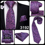 Hi-Tie Designer Purple Solid Paisley Silk Wedding Tie For Men Quality Hanky Cufflink Men Gift Necktie Set Fashion Dropshipping