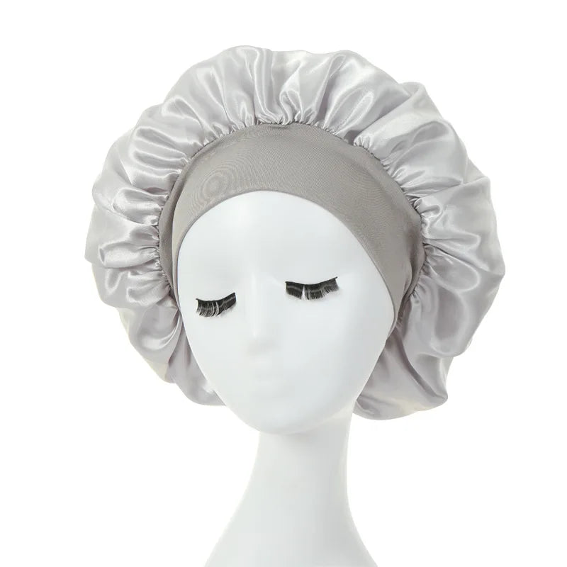 Women Satin Bonnet Spandex Wide Stretchy Band Bonnet Satin Cheveux Nuit Silk Sleeping Night Cap Bonnets for Women