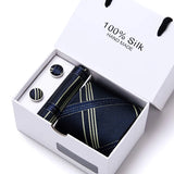 Brand 100% Silk Ties Gift box Office  Men Classic Party Wedding striped 7.5cm Silk Wedding  Floral Tie Necktie Handkerchief Set