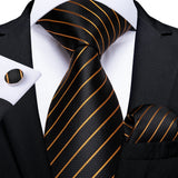 Fashion Striped Tie For Men Red Wine White Silk Wedding Tie Hanky Cufflink Gift Tie Set DiBanGu Novelty Design Business MJ-7337