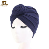 New Women cotton top knotted turban hat bonnet Hijab chemo cap headbands Female Muslim Hat Head Cover Night Cap Hair Accessories