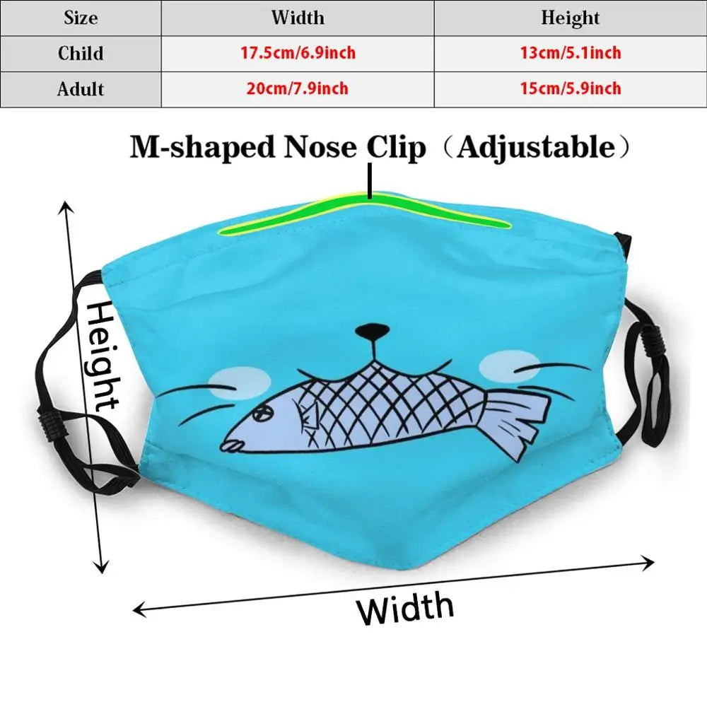 Happy With Fish Fairy Tail Funny Print Reusable Pm2.5 Filter Face Mask Happy Fairy Tail Fairy Tail Fairy Cat Kitten Anime Cats