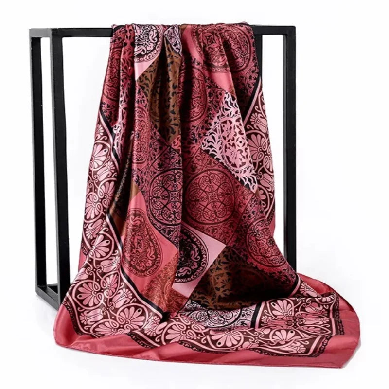 Luxury 90X90CM Silk Scarves Fashion Print Headcloth 2022 Sunscreen Colour Kerchief Four Seasons Bandannas Popular Square Shawls