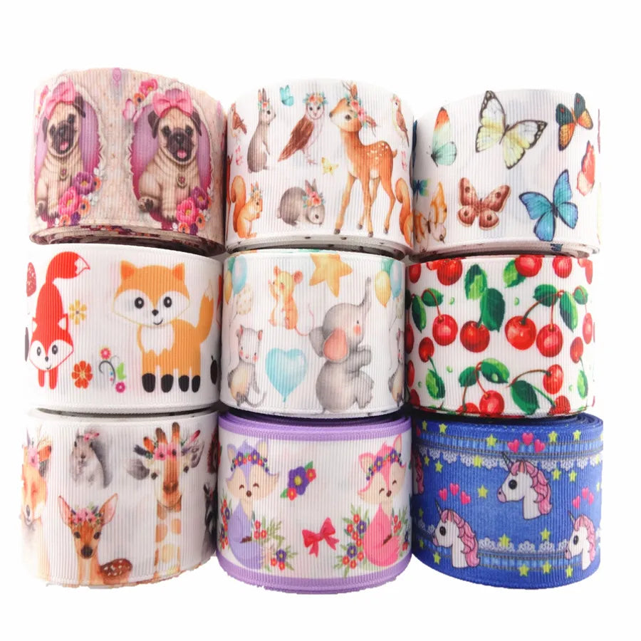 5 yards 1" 25mm,1-1/2" 38mm animals printed grosgrain ribbons DIY hair bows handmade materials,M18091904