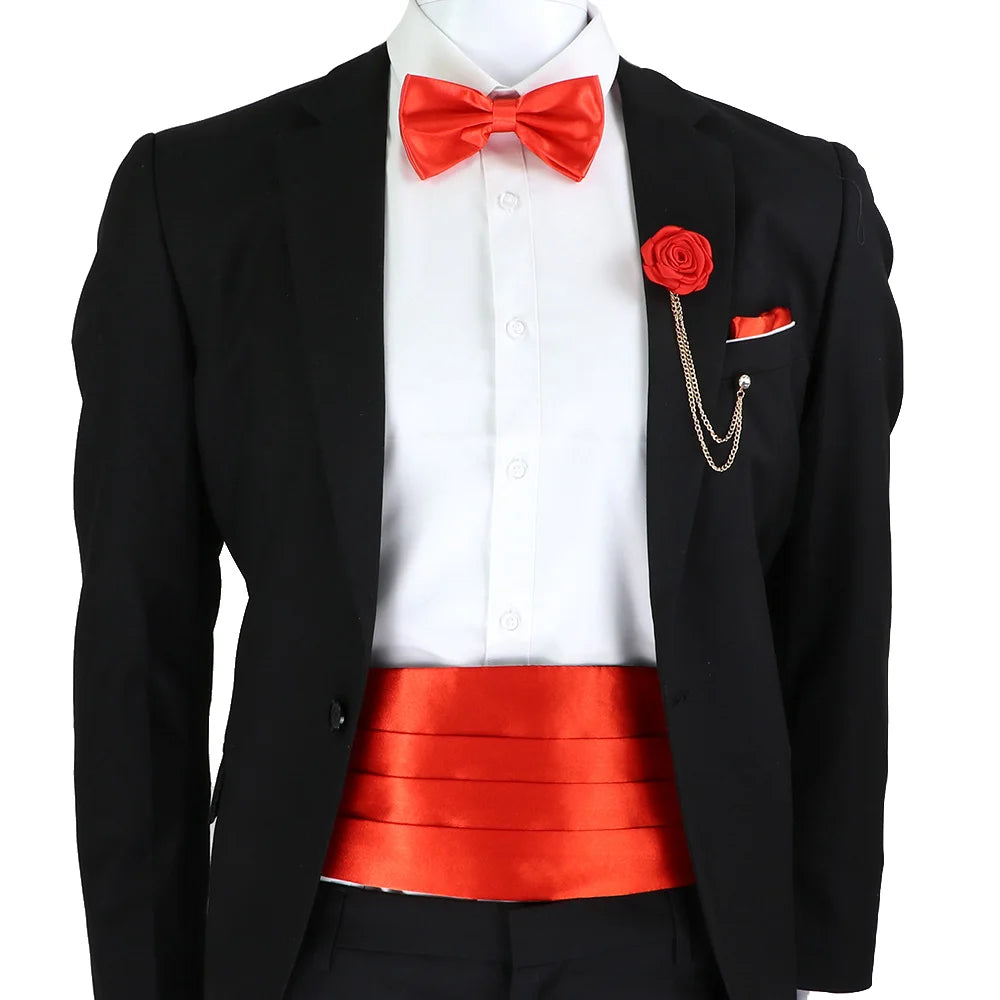 New Fashion Mens Cummerbund Bow Tie Brooch Set Black Red Blue   Waist Seal For Formal Tuxedo Business Suit Dinner Accessories
