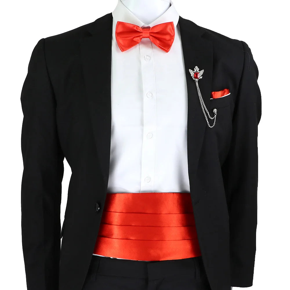 New Fashion Mens Cummerbund Bow Tie Brooch Set Black Red Blue   Waist Seal For Formal Tuxedo Business Suit Dinner Accessories