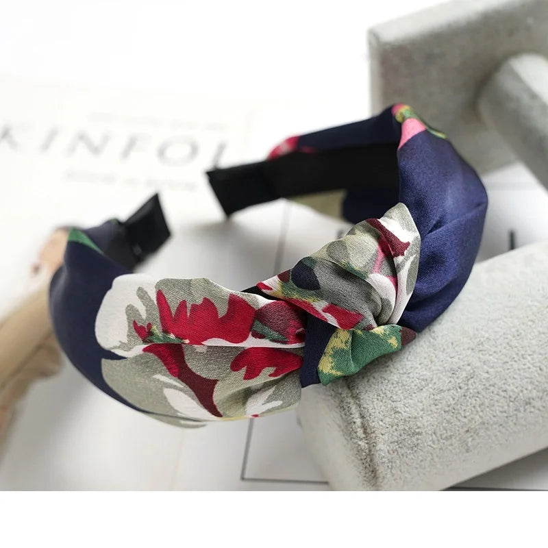 Women Elegant Top Knot Headband Print Dot Hairbands Girls Striped Plaid Flower Hair Hoop Fashion Hair Accessories FG0320
