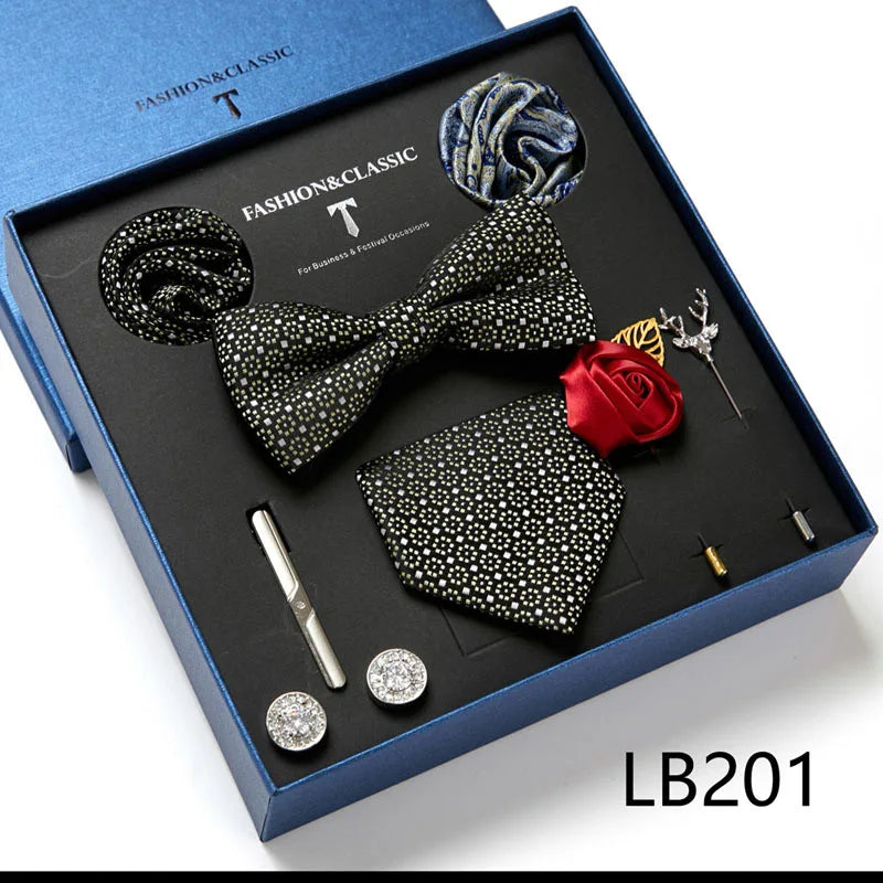 Holiday Gift Box Tie For Men Tie Handkerchief Pocket Squares Cufflink Set Necktie Box Man Dark Grey April Fool's Day