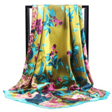 Fashion Shawl Scarves For Women Floral Print Silk Satin Hijab Scarf Female Wraps 90X90CM Square Shawls Bandana Scarfs For Ladies