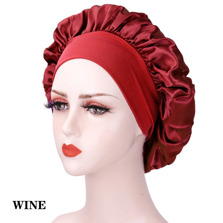 Black Pink Purple Hair Care Caps Silk Bonnet Women'S Nightcaps With Curly Natural Curls Covers With Soft Wide Elastic Adjustable