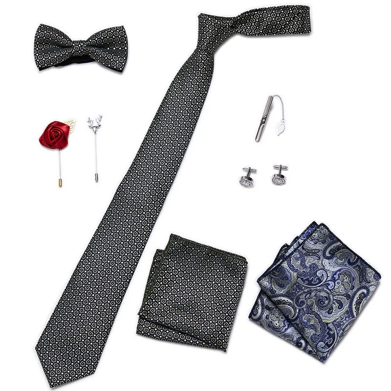 Holiday Gift Box Tie For Men Tie Handkerchief Pocket Squares Cufflink Set Necktie Box Man Dark Grey April Fool's Day