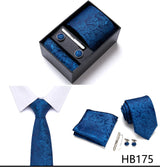 Brand Wholesale Tie Pocket Squares Cufflink Set Necktie Blue Striped Man Wedding Accessories Fit Workplace Holiday Gift Box