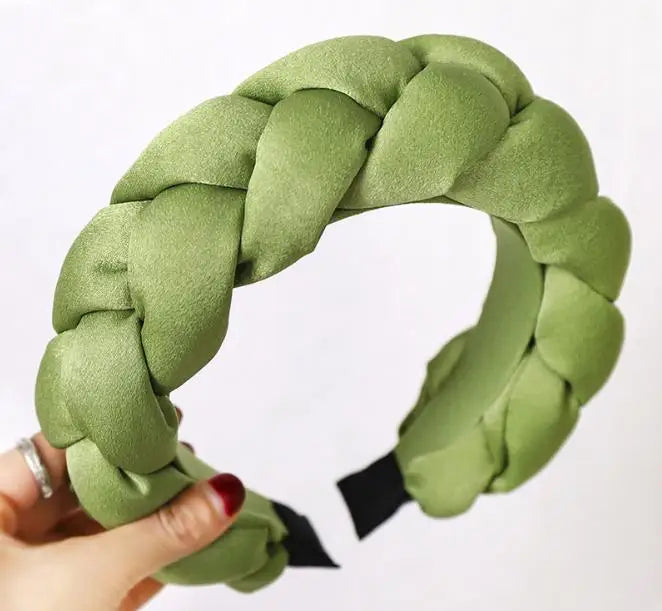 Winter/Autumn Women Thick Braids Headband Solid Adults Headdress Silk Fabric Padded Hairband Wide Hair Hoop Women Hair Ornament