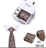 Brand 100% Silk Ties Gift box Office  Men Classic Party Wedding striped 7.5cm Silk Wedding  Floral Tie Necktie Handkerchief Set