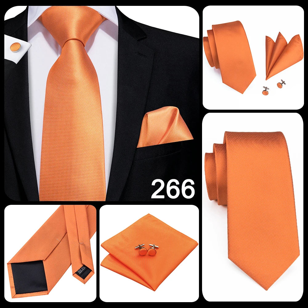 Hi-Tie Men's Tie Set Orange Black Paisley Silk Wedding Ties For Men New Fashion Design Quality Hanky Cufflinks Set Dropshipping