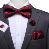 Hi-Tie Luxury Gold Silk Bow Ties for Men Fashion Men's Yellow Bowtie Handkerchief Cufflinks Brooch Set butterfly  Wedding Set