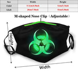 Green Biohazard Symbol Funny Print Reusable Pm2.590 Filter Face Mask Biohazard Green Symbol On Black Glowing Background