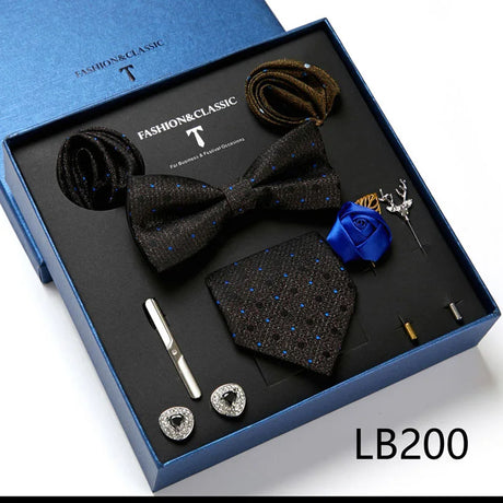 Holiday Gift Box Tie For Men Tie Handkerchief Pocket Squares Cufflink Set Necktie Box Man Dark Grey April Fool's Day