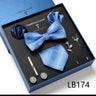 Holiday Gift Box Tie For Men 7.5 cmTie Hanky Pocket Squares Cufflink Set Bow Tie Clip Necktie Box Purple hombre Geometric Office