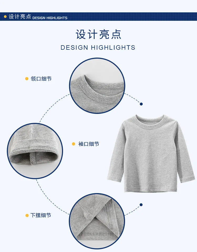 7 Colours Children's T-shirt Cotton Long Sleeve Solid Colour Base Coat Leisure Wear Boys Girls Tops Kids Clothes