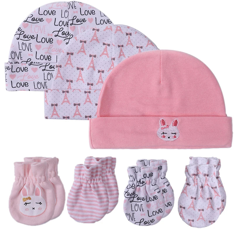2022 Unisex Baby Hats+Gloves Headwear Cotton Solid Newborn Nightcap Fitted Baby Boys Girls Sets Print Cartoon Baby Accessories