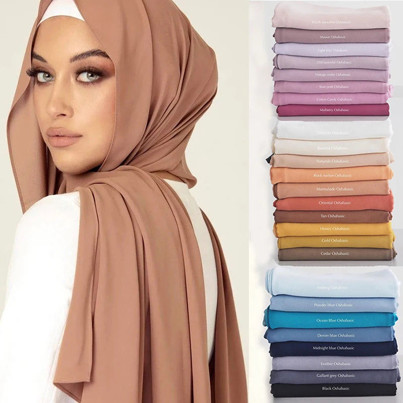 2021 Fashion Women Solid Chiffon Headscarf Ready To Wear Instant Hijab Scarf Muslim Shawl Islamic Hijabs Arab Wrap Head Scarves