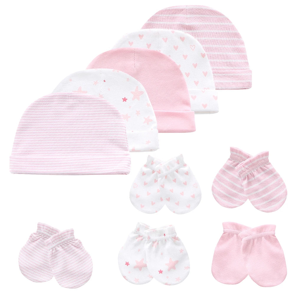 Newborn Baby Hat and Mittens Girl Boy Cap Comfy Infant Hat & Gloves Cotton Toddler Baby Accessorise For 0-6M