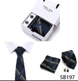 Brand 100% Silk Ties Gift box Office  Men Classic Party Wedding striped 7.5cm Silk Wedding  Floral Tie Necktie Handkerchief Set