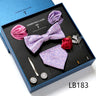 Holiday Gift Box Tie For Men 7.5 cmTie Hanky Pocket Squares Cufflink Set Bow Tie Clip Necktie Box Purple hombre Geometric Office