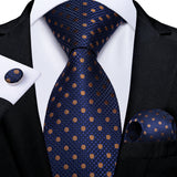 DiBanGu 8cm Blue Plaid Paisley Dot 100% Silk Men Tie Business Formal Wedding Party Necktie Hanky Cufflinks Set Mens Ties Gift