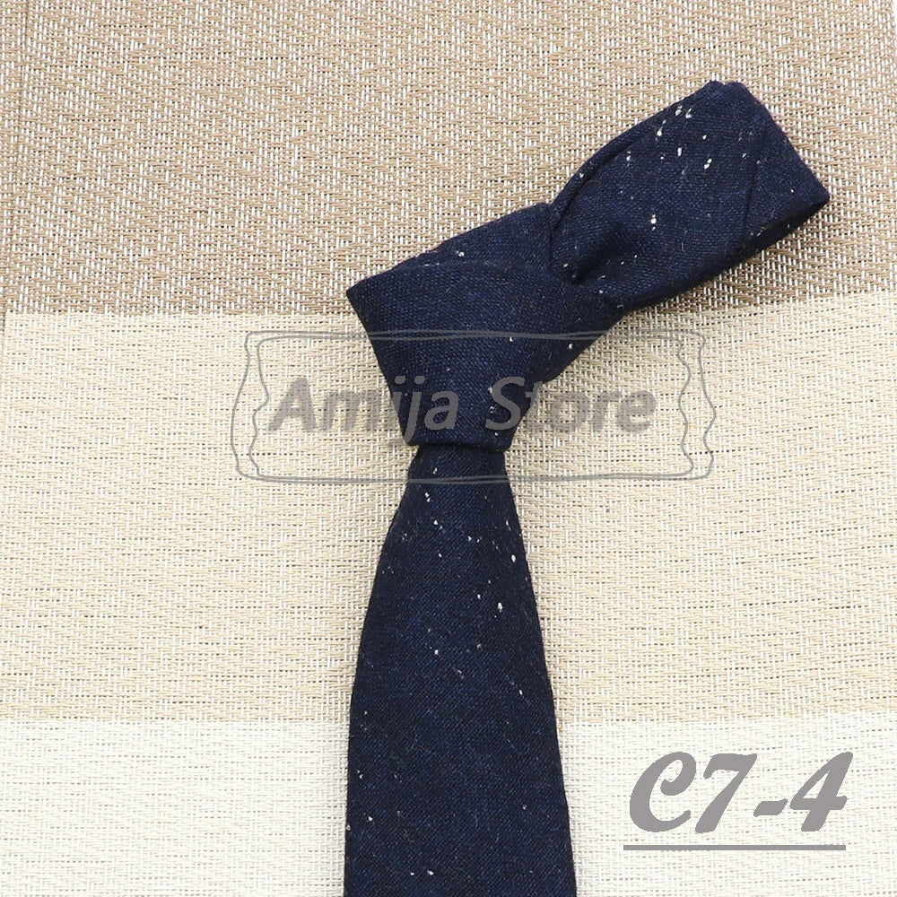 High Quality 100% Wool Tie Slim Solid Red Yellow Blue Ties Handmade Casual Fashion Men Woven Skinny Necktie For Wedding Party