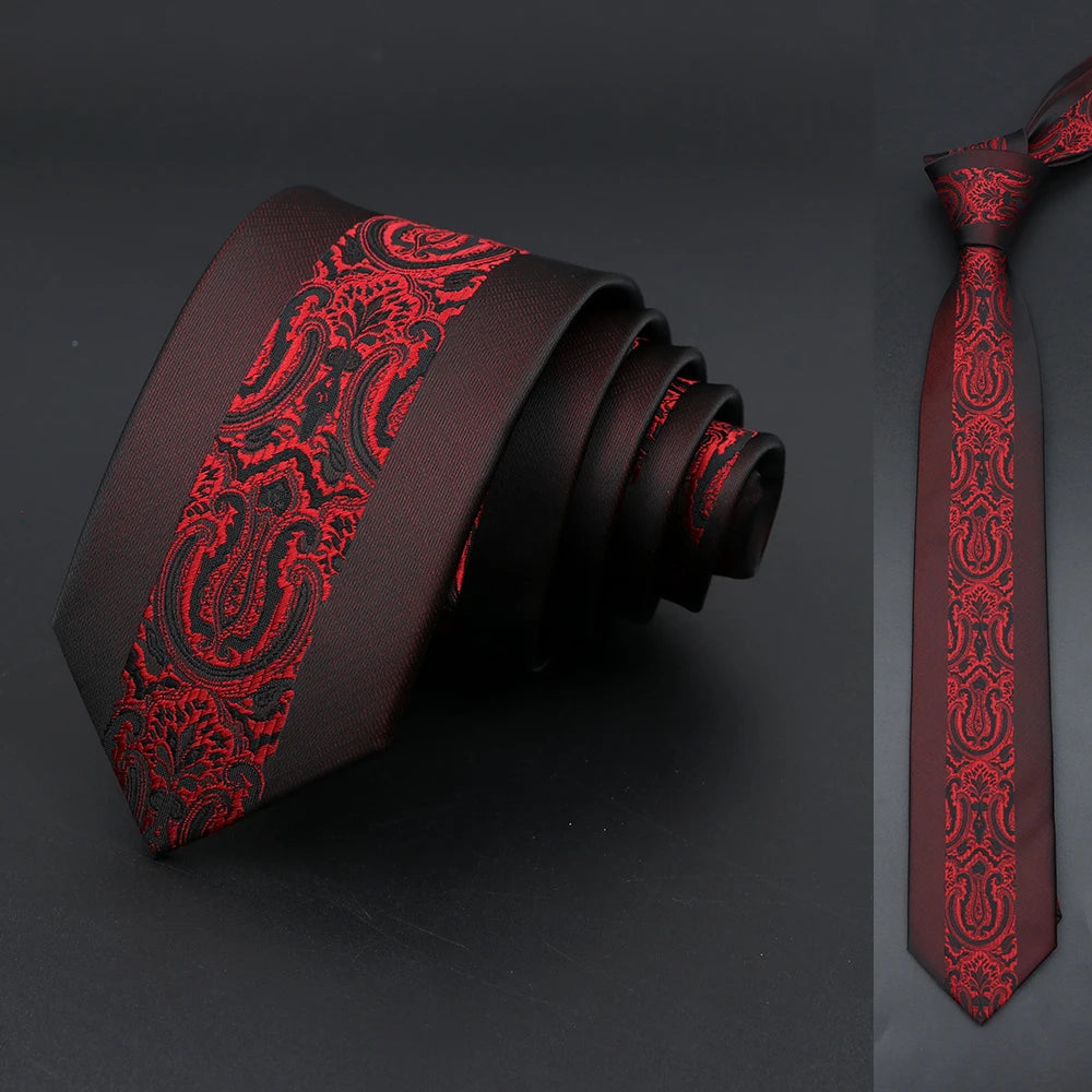 Skinny 6cm Ties For Men Wedding Dress Necktie Black Red Floral Paisley Patchwork Tie Business Slim Shirt Accessory Gift Cravate