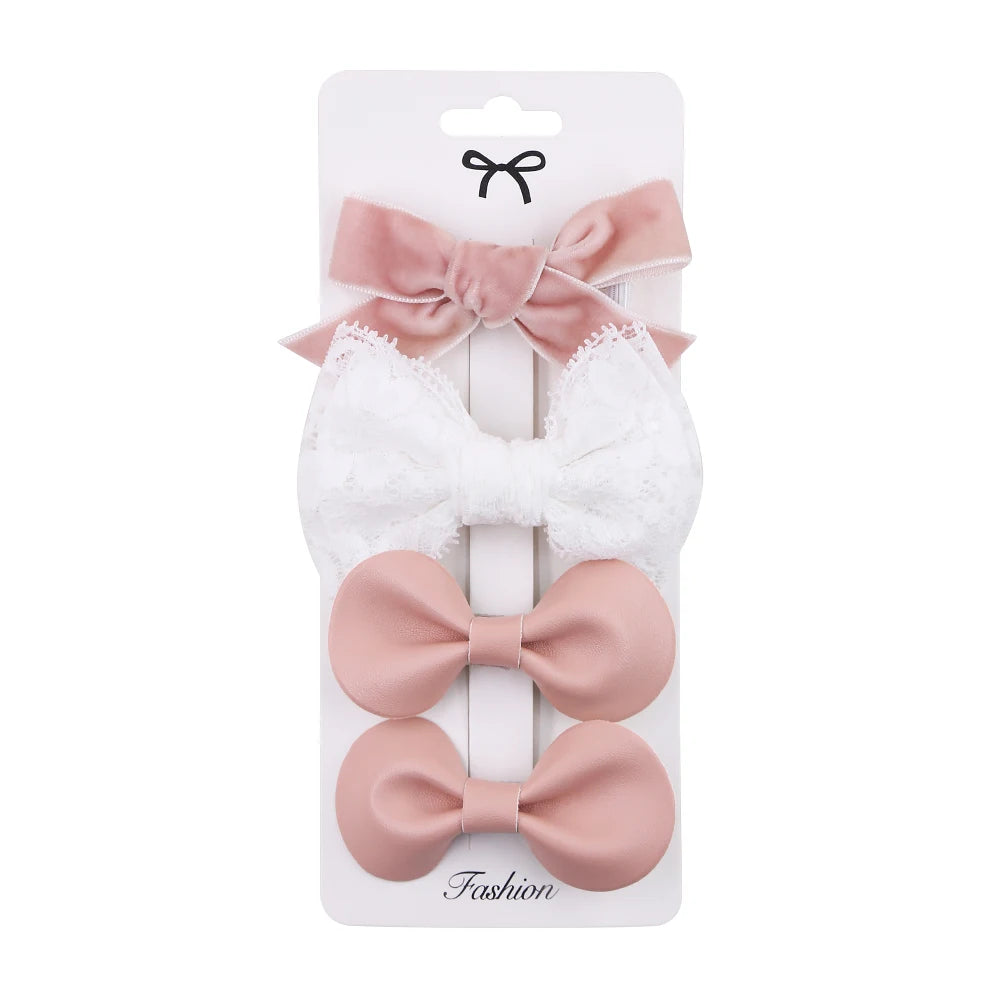 4Pcs/set Leopard Dot Print Bowknot Hair Bow Clips Baby Girls Lace Cotton Linen Barrettes Safety Hairpins Headwear Accessories