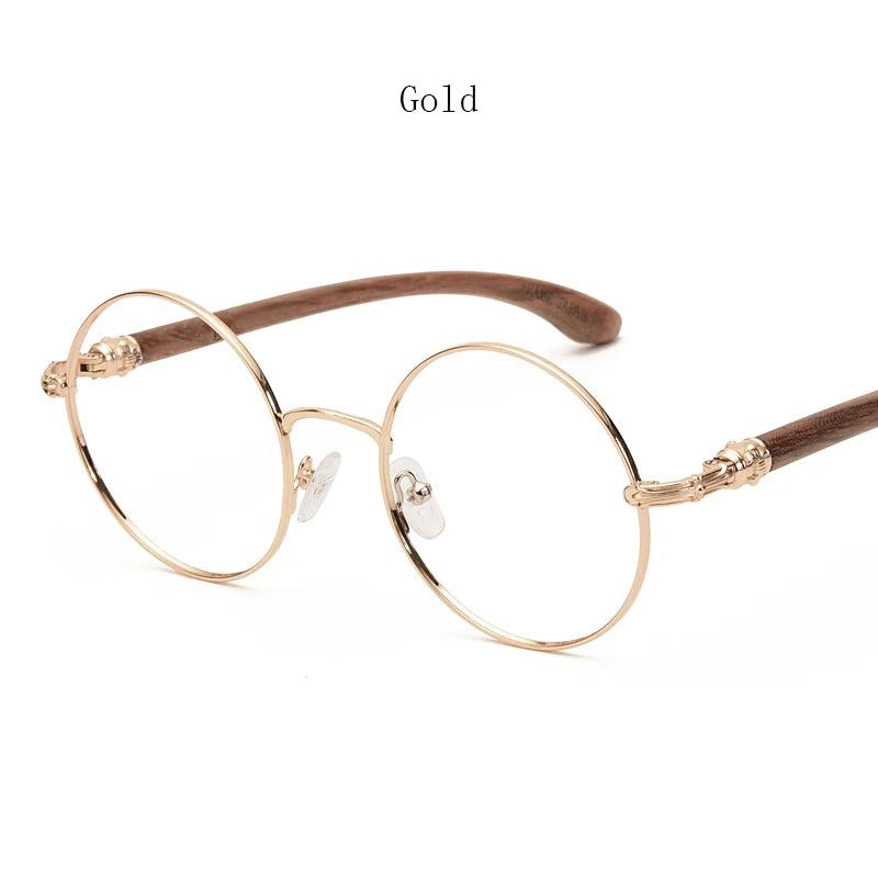 Japan Real Wood Temple Titanium Vintage Round Glasses Frame Men Women Myopia Optical Frames Prescription Frame Oculos De Gafas