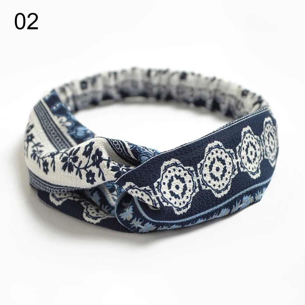 New Fashion Women Girls Bohemian Hair Bands Print Headbands Vintage Cross Turban Bandage Bandanas HairBands Hair Accessories