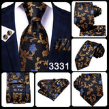 Hi-Tie Men's Tie Set Gold Paisley 100% Silk 8.5cm Wedding Ties For Men New Fashion Design Hanky Cufflinks Set Quality Necktie