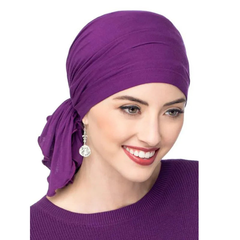 Muslim Bamboo Pre-Tied Scarf Chemo Bonnet Caps Women Turban Hat Headwear Headscarf Wrap Cancer Bandanas Hair Accessories