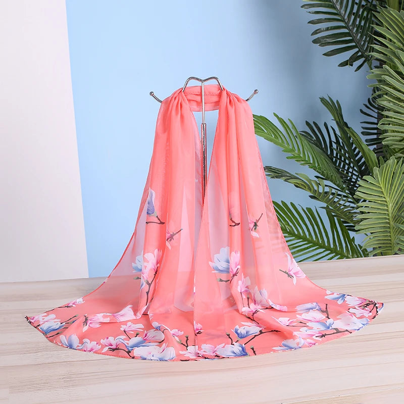 Brand New Chiffon Scarf Women Spring Summer Silk Scarves Thin Flower Shawls And Wraps  Foulard Print Hijab Stoles Wholesale