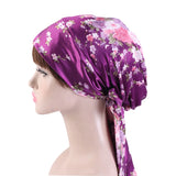 New Women silky satin night sleeping cap head wrap Bowknot Turban Pre Tied Fitted Bandana Chemo cap Nightcap hair loss patients