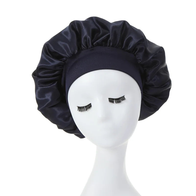Women Satin Bonnet Spandex Wide Stretchy Band Bonnet Satin Cheveux Nuit Silk Sleeping Night Cap Bonnets for Women