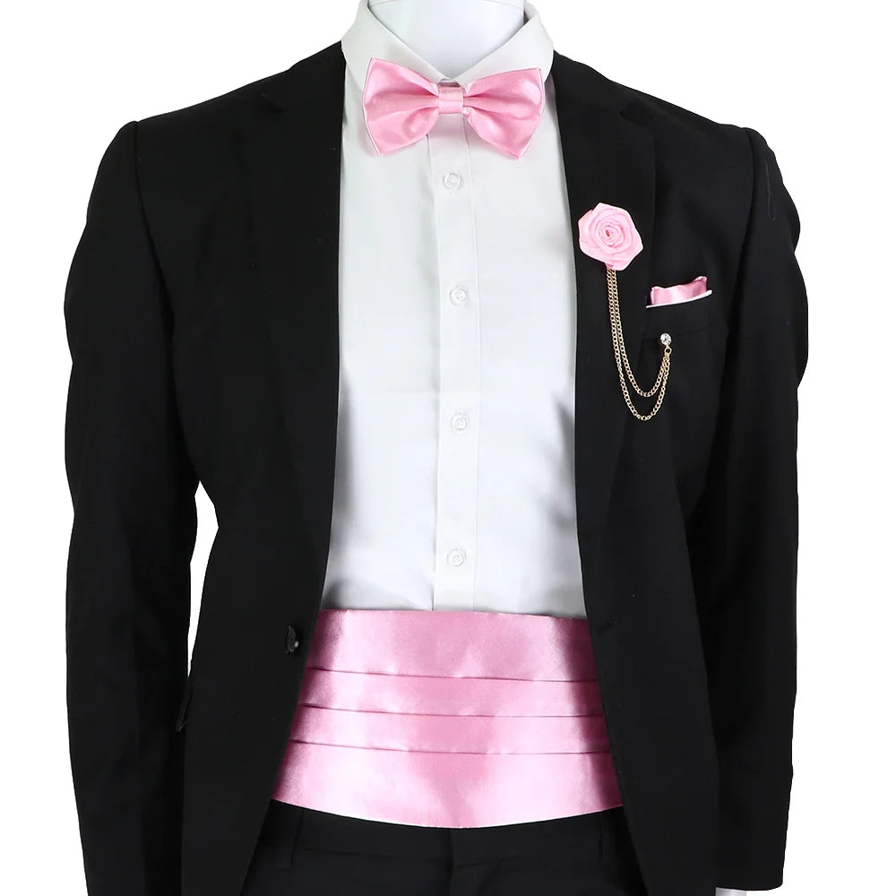 New Fashion Mens Cummerbund Bow Tie Brooch Set Black Red Blue   Waist Seal For Formal Tuxedo Business Suit Dinner Accessories