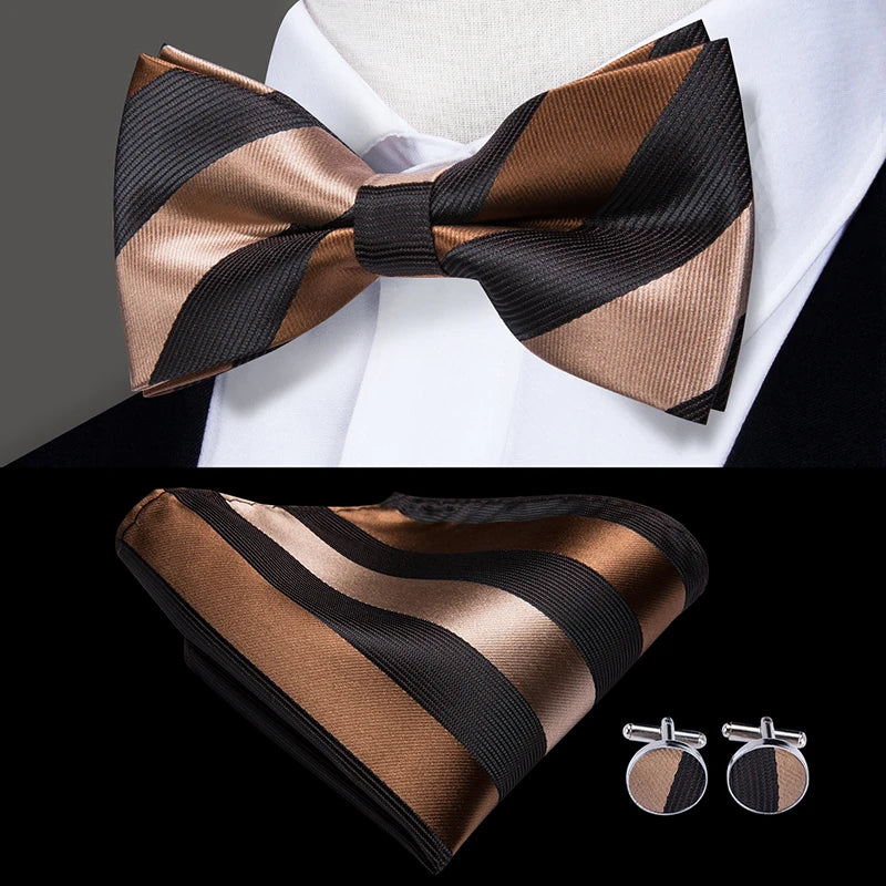 Hi-Tie Christmas Green Bow Ties for Men Silk Butterfly Tie Bow Tie Hanky Cufflinks Set Wedding Party Paisley Plaid Solid Bowtie