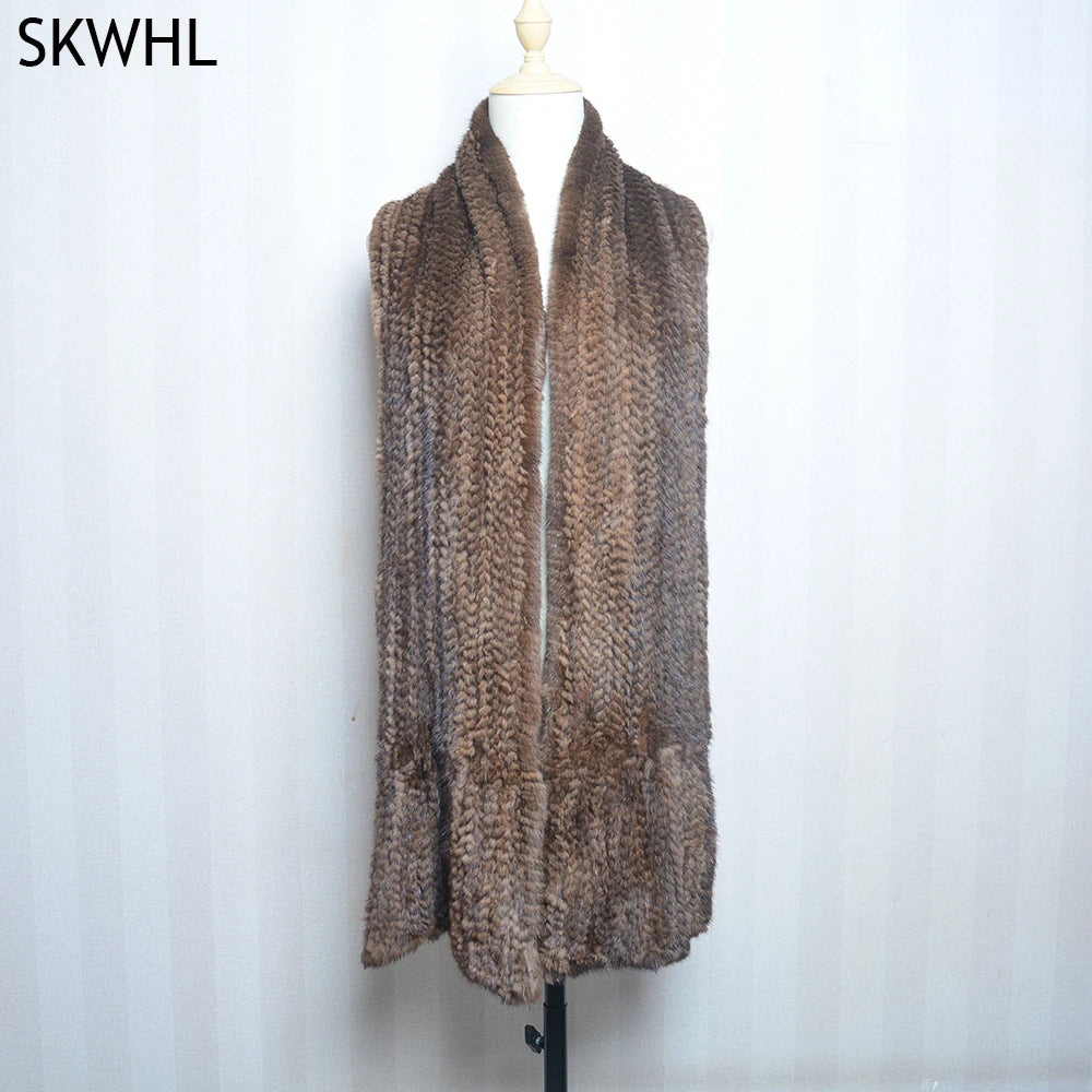 2024 Lady Luxury Authentic Mink Fur Shawl Scarf Winter 100%Natural Mink Fur Real Scarf Shawl Fashion Genuine Mink Fur Ponchos