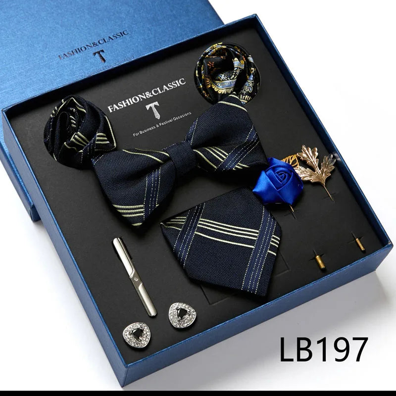 Holiday Gift Box Tie For Men Tie Handkerchief Pocket Squares Cufflink Set Necktie Box Man Dark Grey April Fool's Day