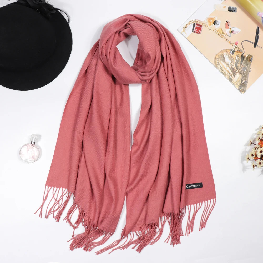 Winter Cashmere Women Scarf Female Luxury Brand Scarves Lady Tassel Bandana Women Solid Shawl Wraps Foulard Tippet Pashmina