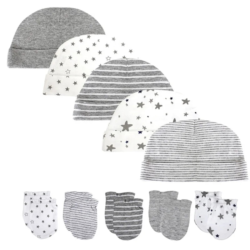 2022 Unisex Baby Hats+Gloves Headwear Cotton Solid Newborn Nightcap Fitted Baby Boys Girls Sets Print Cartoon Baby Accessories