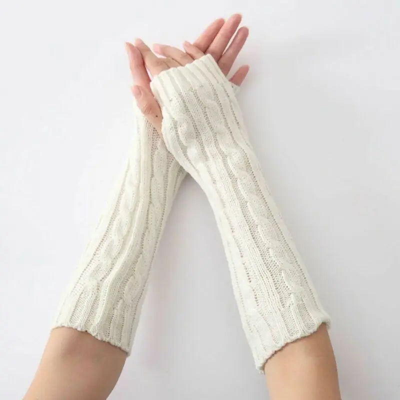 1 Pair Soft Elastic Wrist Hands Warm Knitted Women Mittens Winter Long Fingerless Arm Warmers Black Gray Coffee