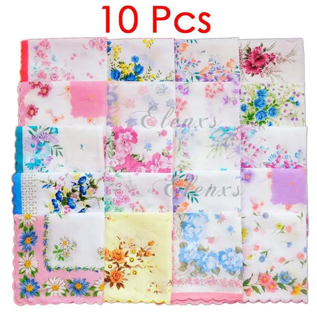 10 Pcs Vintage Cotton Women Hankies Embroidered Butterfly Lace Flower Hanky Floral Assorted Cloth Ladies Handkerchief Fabrics